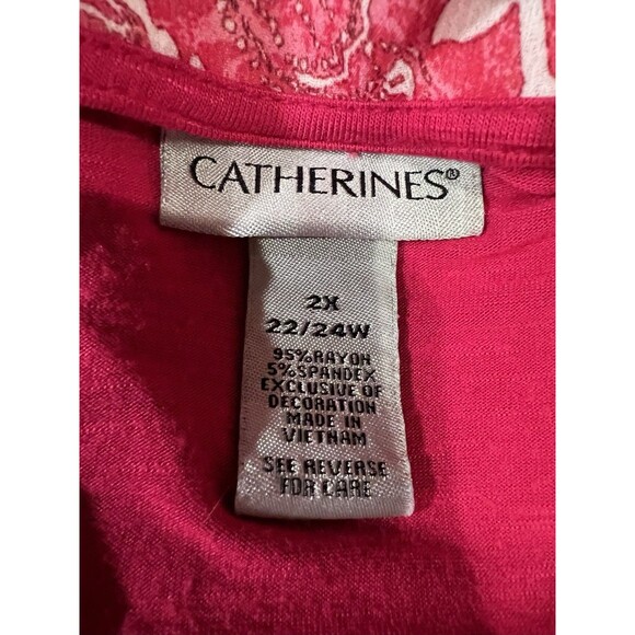 Catherine’s Long V Neck Pink Rayon Blend Floral Trim Tunic Top 2X 22/24 - Picture 8 of 9